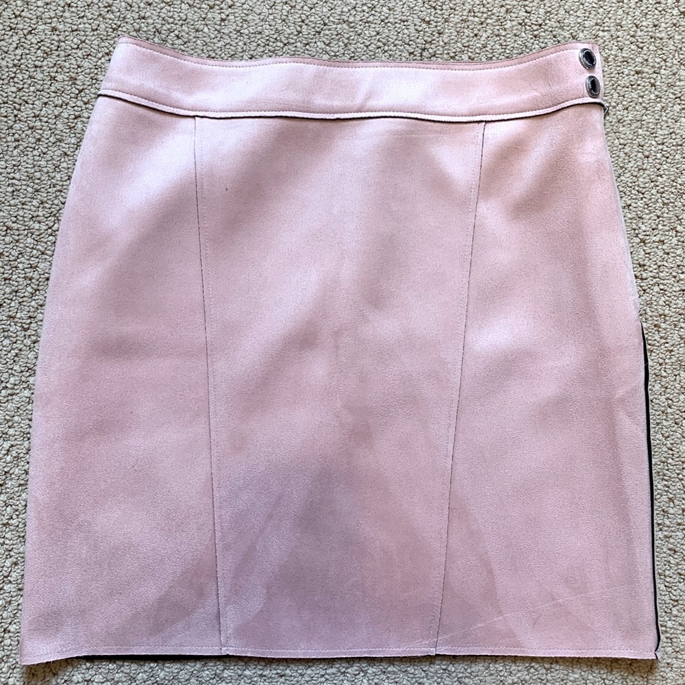 Pale-pink suede skirt
